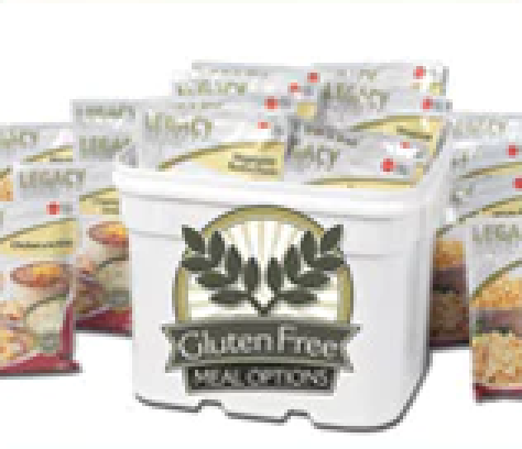 Legacy Gluten Free Packages; standing alone in the food storage industry