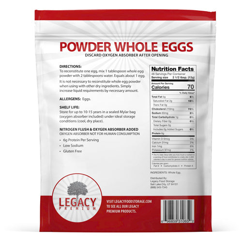Bulk Powdered Eggs: Long Shelf Life Whole Egg Powder Legacy Food Storage