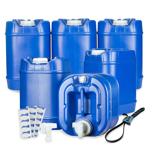 5 to 30 Gallon Blue 5 Gallon Water Container Packages - Stackable
