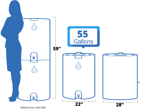 55 Gallon Blue Emergency Water Storage Barrel w/water treatment